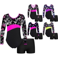 Kids Gymnastics Outfits Girls Workout Leotards with Athletic Sports Shorts