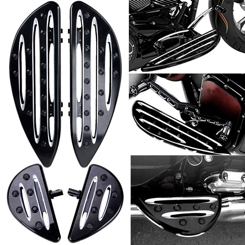 Black Front&Rear Passenger Floorboards Foot Pegs For Harley Touring Dyna Softail Foto 2 de 4