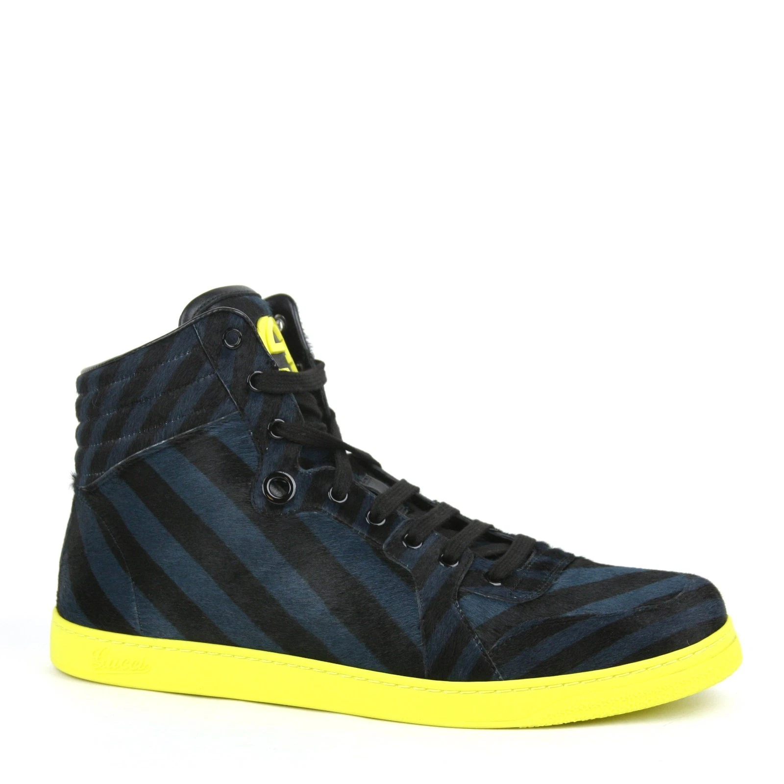 Baskets hautes neuves Gucci pour hommes cheveux de veau bleu/noir 357172 4180