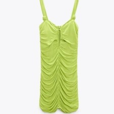 Zara Lime Green Mini Dress Ruched Cut Out M NWT Bloggers Fav