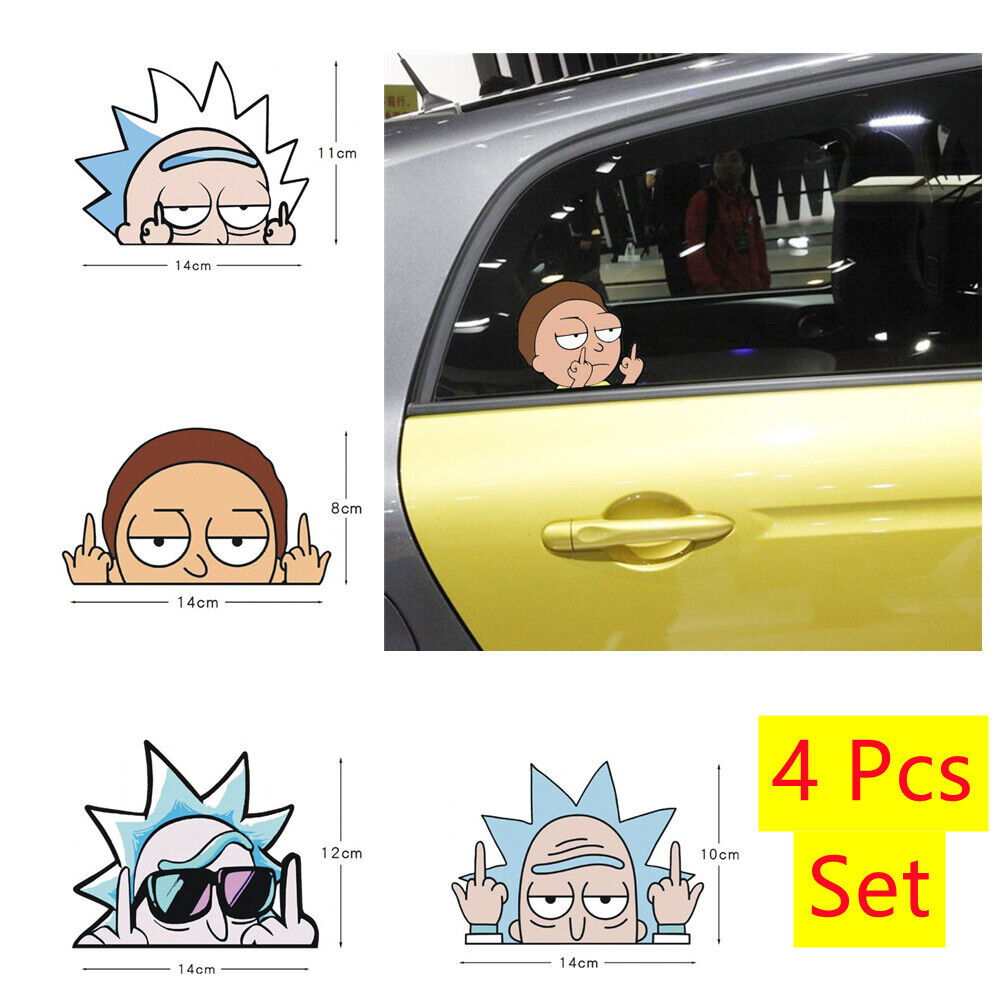 4 Pcs Rick and Morty Decal Sticker Vinyl Middle Finger Auto Car SUV Truck Window