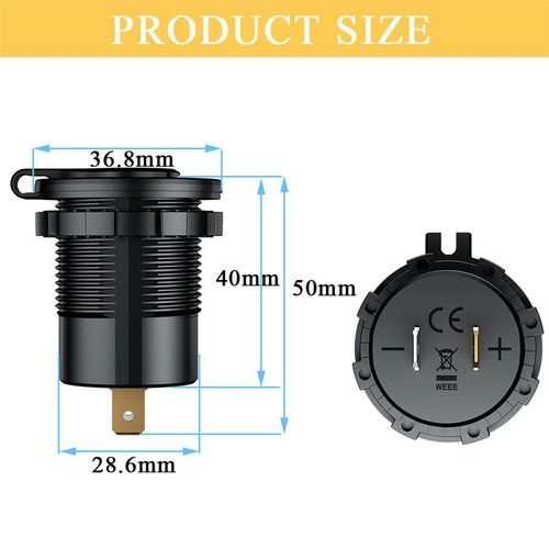 Waterproof Motorcycle Dual USB Fast Charger Socket Adapter LED Digital Voltmeter - Foto 2 di 11