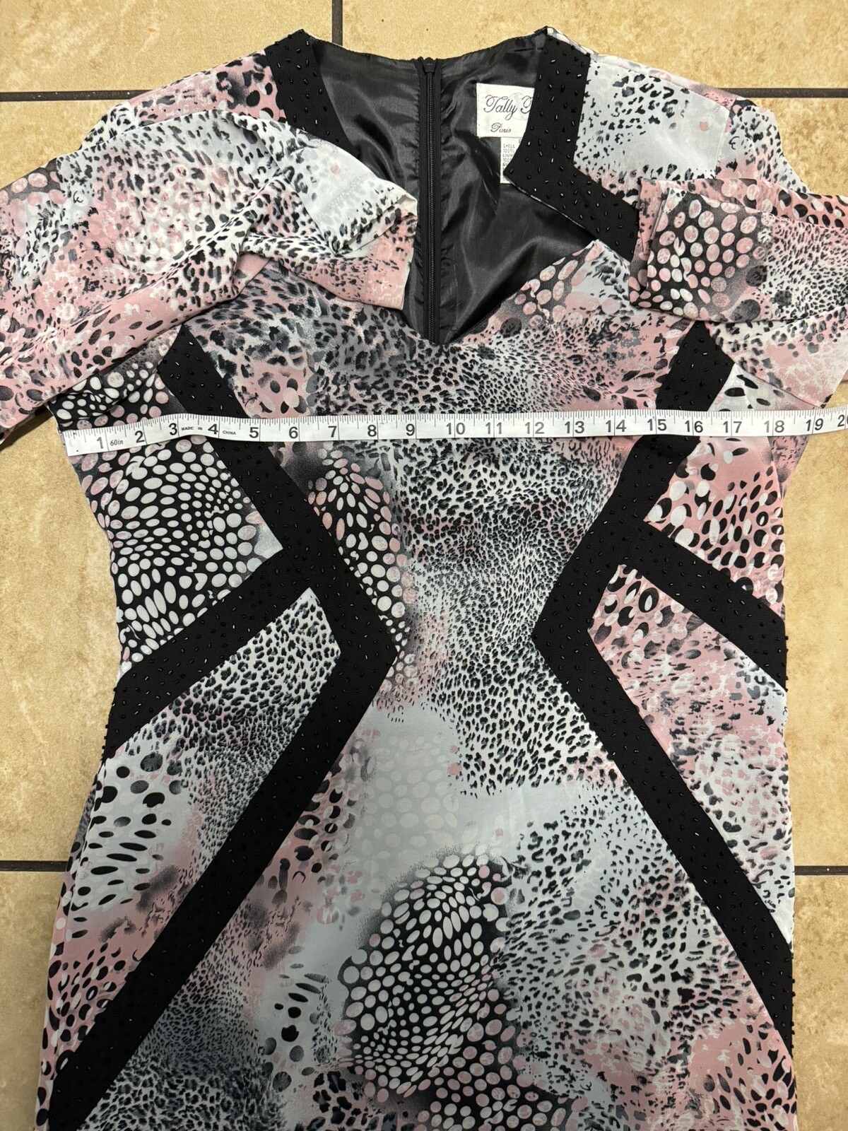 Tally Taylor Women’s Pink/Black Animal Print Size 8 Long Sleeve Maxi Dress