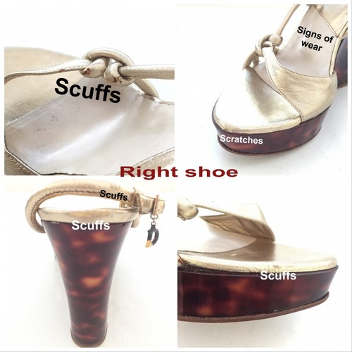 Auth CHRISTIAN DIOR Summer Art D Sanda 10 Tortoiseshell Gold Wedge Sandals 38 - 第 12/12 張圖片