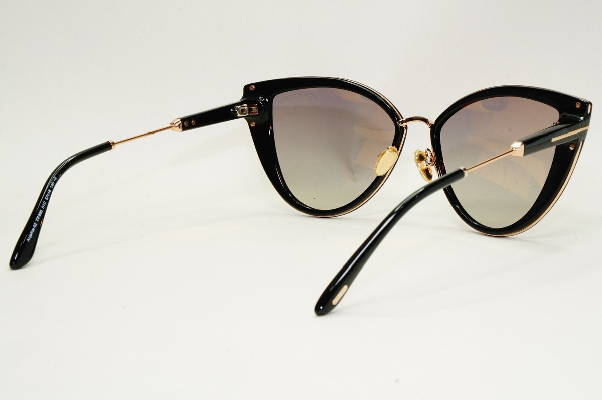 Tom Ford Sunglasses Anjelica-02 Black Gold Grey Cat Eye 