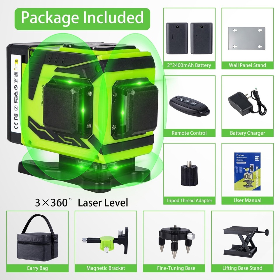 Laser Level with SelflevelingLevel Tool, Accurate 3x360° Cross Line