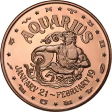 Zodiac Series - Aquarius    1oz .999 copper round