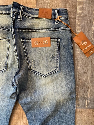 Crysp Denim Men’s Charter Blue Patchwork Distressed Jeans 30x32 New With Tag - Picture 7 of 10