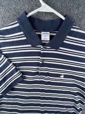 Brooks Brothers Short Sleeve Polo Shirt Cotton Blue Striped XL Slim Fit Men s