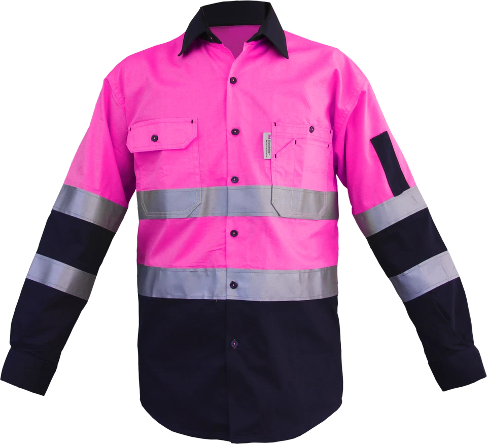 Hi Vis Work Shirts with Reflective Tape, Light Cotton Long Sleeve  Orange Pink - image 3 of 4