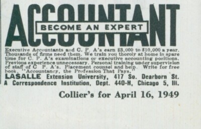 1949 Become Expert Accountant LaSalle Extension University Vtg Print Ad C15