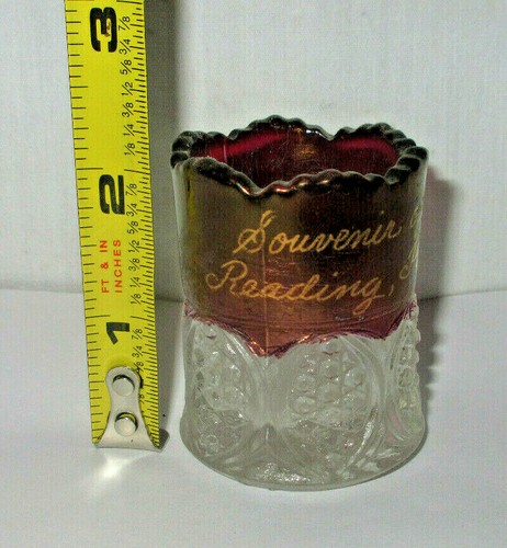 ANTIQUE RUBY RED FLASH CUT TO CLEAR SOUVENIR glass READING PA.