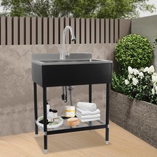 Single Bowl SS Free Standing Rectangle Sink Kitchen Bathroom 30.8 22 39.5in