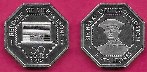 SIERRA LEONE 50 LEONES 1996 UNC 1 YEAR TYPE,SIR HENRY LIGHTFOOT