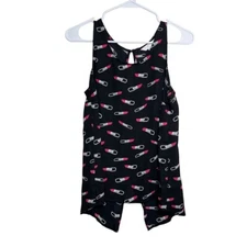 Charming Charlie Blouse Women's Medium Tank Top Black Lipstick Colorful Shirt