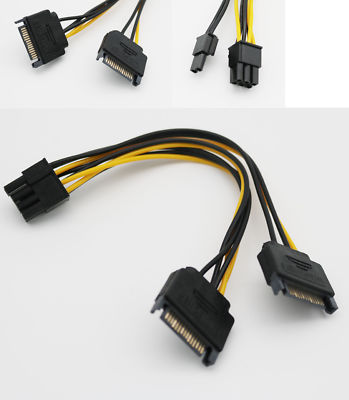 1pc Dual 15 Pin SATA Male To PCIe 8 Pin (6+2) Male Video Card Power Supply Cable