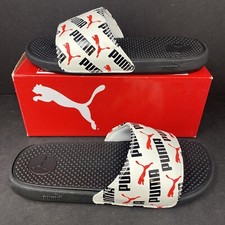 Puma Junior Size 4 Cool Cat Bold Boys BX JR Slide Sandals White Black Red Kid 4C