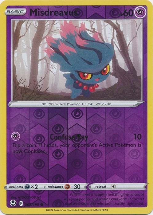 Reverse Holo Misdreavus 063/195 Common Silver Tempest Pokemon TCG