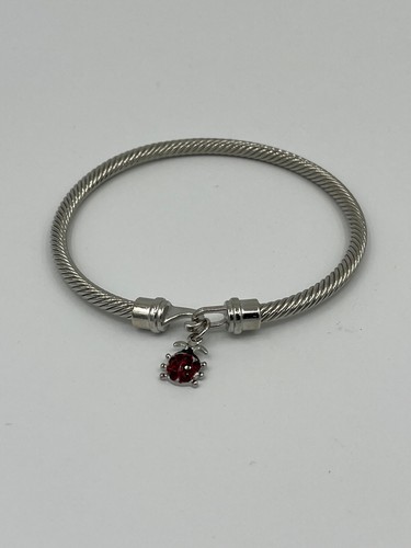 Silvertone Cuff Bangle Bracelet with Black and Red Enamel Ladybug Charm