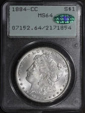 1884-CC (MS64 CAC) Morgan Silver Dollar $1 PCGS Rattler