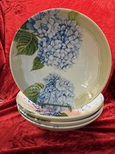SH Home | Set of 4 | Blue Hydrangea | Embossed Stoneware 8 3/4” Bowls- New