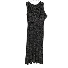 Dressbarn Dress Womens 10 Black Floral Knit Sleeveless Maxi Tank 50in Long
