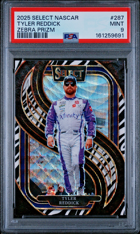 Tyler Reddick 2025 Panini Select NASCAR #287 Trackside Zebra Prizm PSA 9 Mint