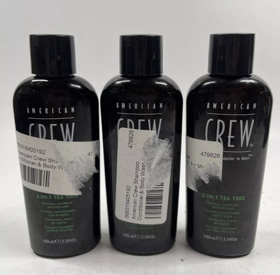 (3x Bottles)  American Crew 3-in-1 Tea Tree Shampoo Conditioner Body Wash 3.3 oz
