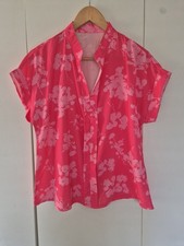 Shein Pink Floral Blouse UK 6 8 Bright Summer Top Short Sleeve Lightweight