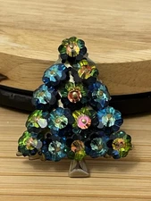 VTG Watermelon Margarita Rivoli Crystal Christmas Tree Pin Brooch