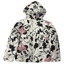 Disney Girls White Black Minnie Mouse Hooded Puffer Coat Jacket Large 10-12