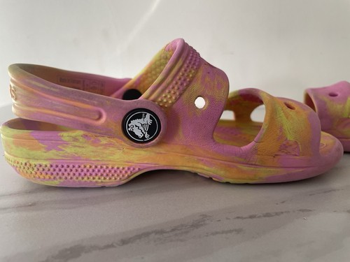Crocs Marbled Sandale Clog Schuhe Iconic Comfort 207779 Gr. C10 Kind rosa gelb - Bild 9 von 24