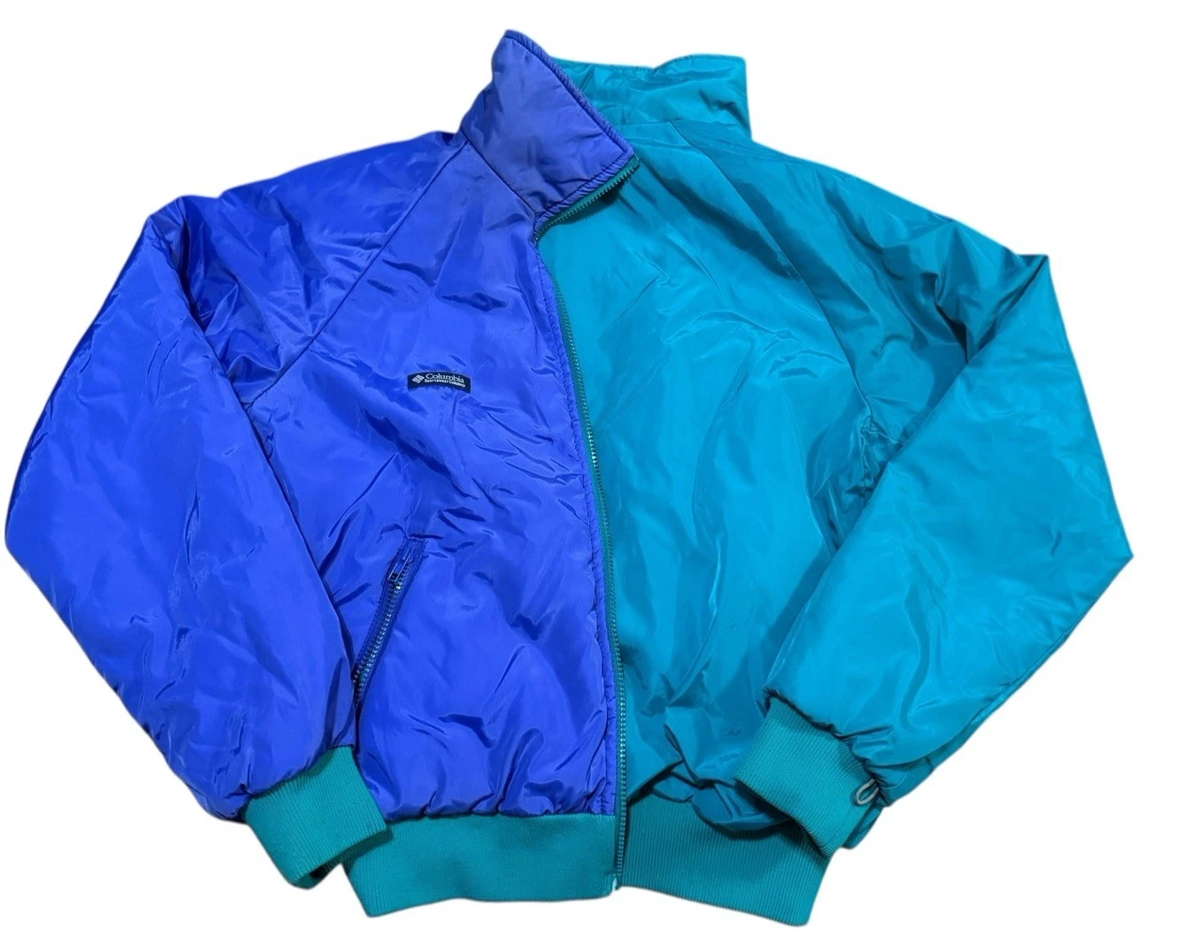 Vintage Columbia Coat Mens Latge Reversible Radial Sleeve Thinsulate Purple Teal