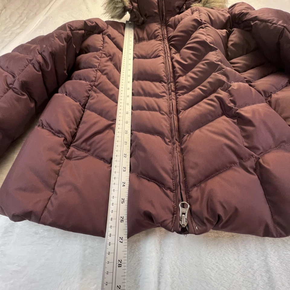 Lands End Girls Down Puffer Coat Sz L Fur Trim Removable Hood Zip Pockets - Image 4 of 4