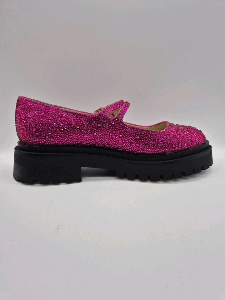 Zapatos para mujer Betsey Johnson talla 9 rosa estrás Mary Jane suela gruesa (606) Foto 3 de 4