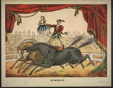 The two-horse act,Circus Show,male bareback rider,female partner,c1874