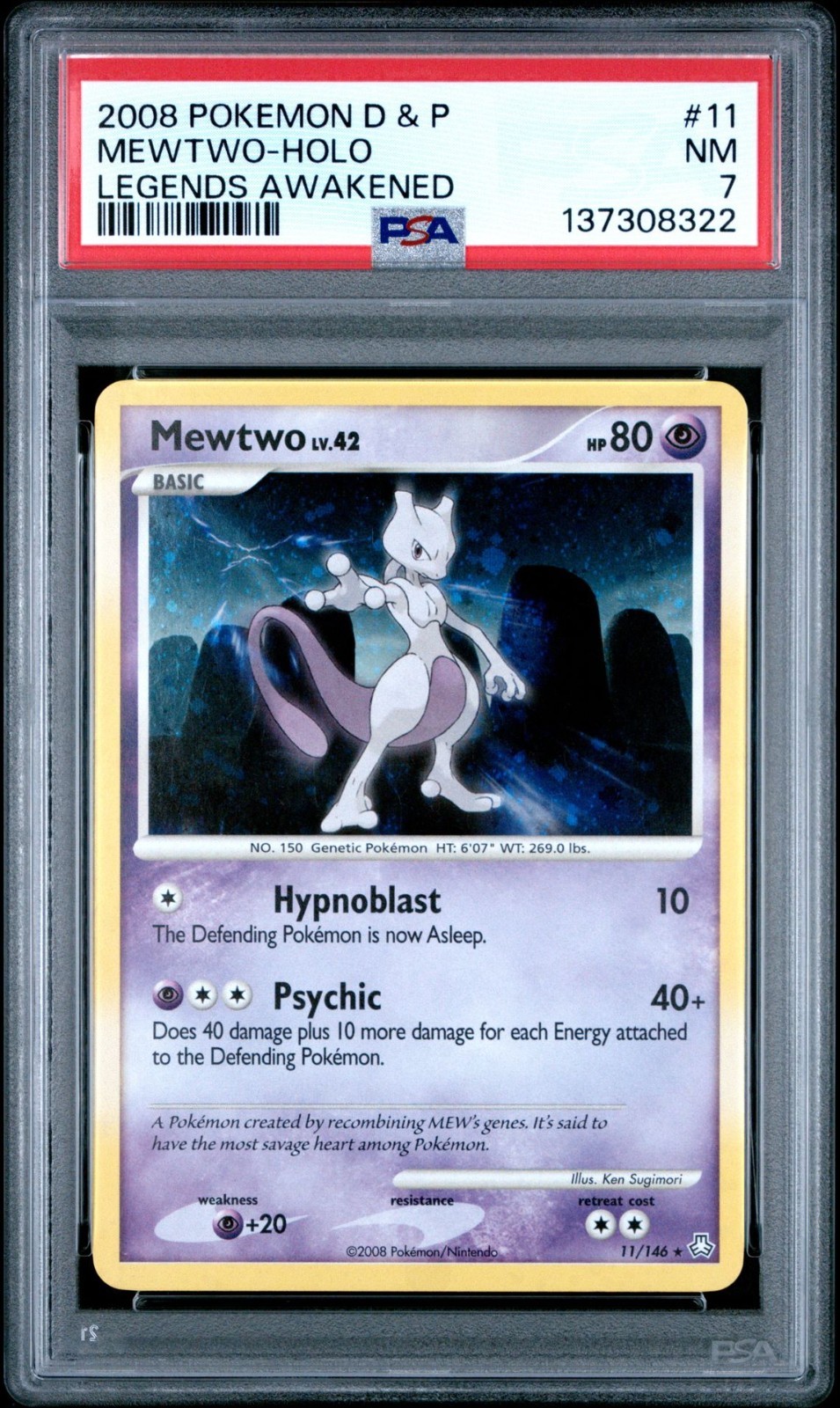 2008 POKEMON DIAMOND & PEARL LEGENDS AWAKENED 11 MEWTWO-HOLO PSA 7
