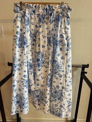 Gloria Jeans Blue White Floral High Rise A-Line Midi  Women's Skirt  Sz M