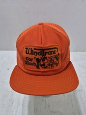 RARE Vintage Patch Mesh Truckers Hat Snapback Windtrax Car Wash Orange 1970s