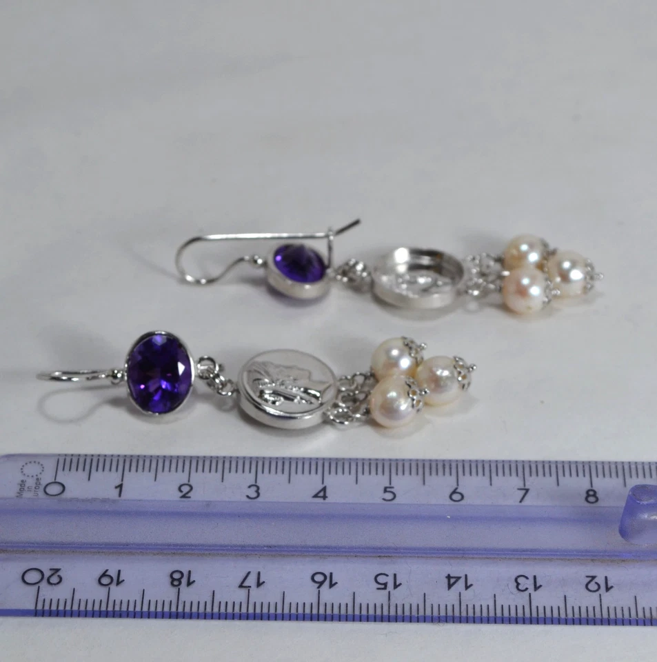 ORECCHINI ARGENTO 925 AMETISTA IDROTERMALE PERLE AKOYA BAROCCHE 8 mm AGHT 011 - Immagine 3 di 3