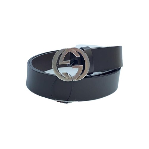 GUCCI Interlocking GG Belt Leather Brown Plain Men's 368186 (Scratches present)