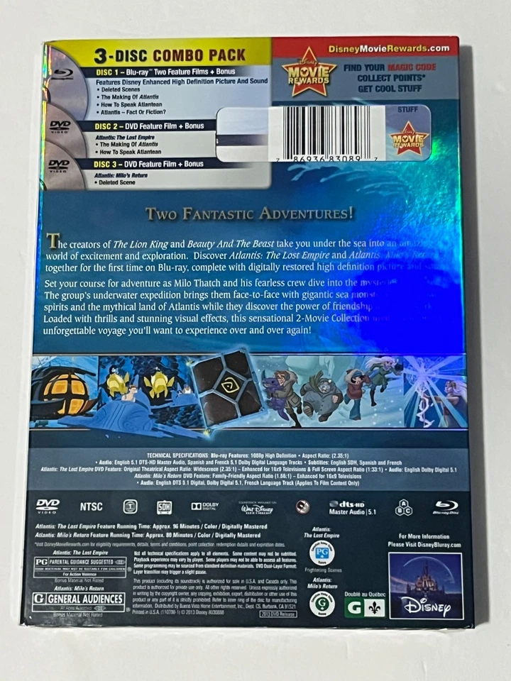 Atlantis The Lost Empire & Milos Return 3-Disc Blu-ray + DVD w/Slipcover -SEALED Foto 2 de 4