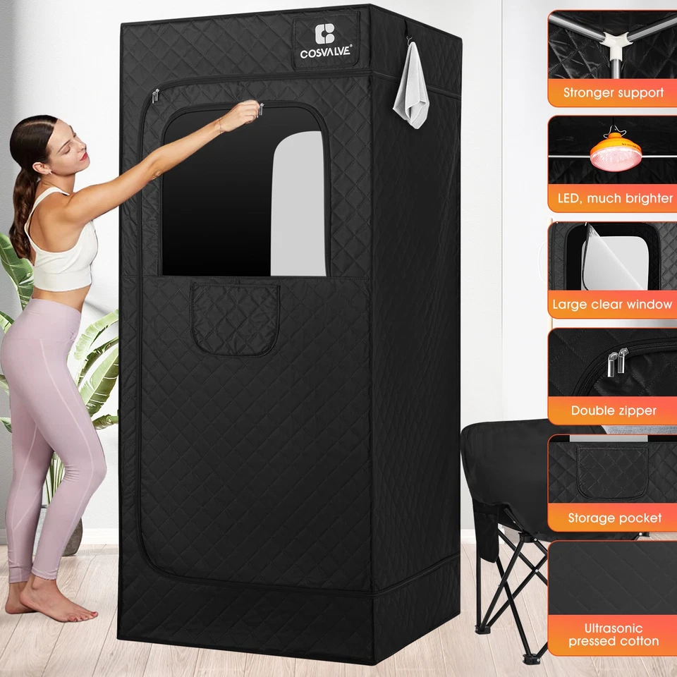 Sauna a vapor portátil tamanho completo 1600W 4L spa doméstico pessoal com luz vermelha, cadeira - Imagem 2 de 4