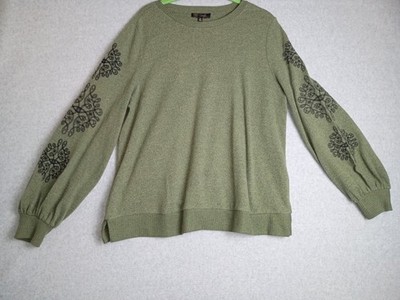 DG2 Knit Top, Size XL, Moss Green Color, Embellished Sleeves