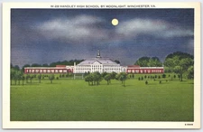 Handley High School by Moonlight Winchester VA Linen Postcard