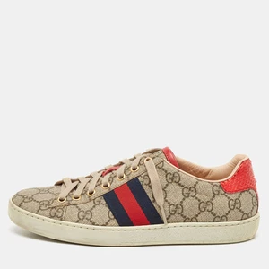 Baskets Gucci marron GG toile Ace Web taille 37