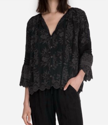 NWT Johnny Was Tora Blouse In Sanded Black Size XS
