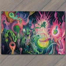 Art Print Colorful Abstract Crowd Scene Psychedelic Street Art Vivid Illustratio