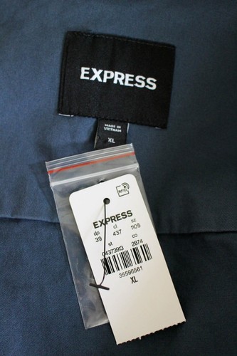 Express Jacket Mens XL Blue Stretch Full Zip Chino Bomber Pockets Lightweight - Picture 9 of 10