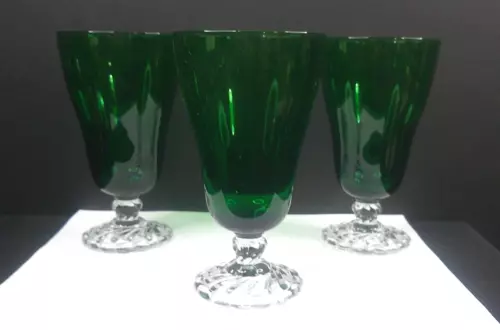 Colonial Dame, Fostoria Glass Co, Green/Clear, Ftd Tumblers, (3), c 1950's, ExCd